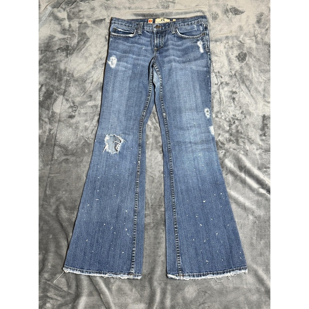 Juicy Couture Jeans Womens 28 Blue Flare Distressed Raw Hem Made In USA Y2K